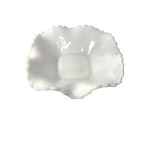 Vintage Milk Glass Candy Nut Dish Diamond Cut Scalloped Edge
